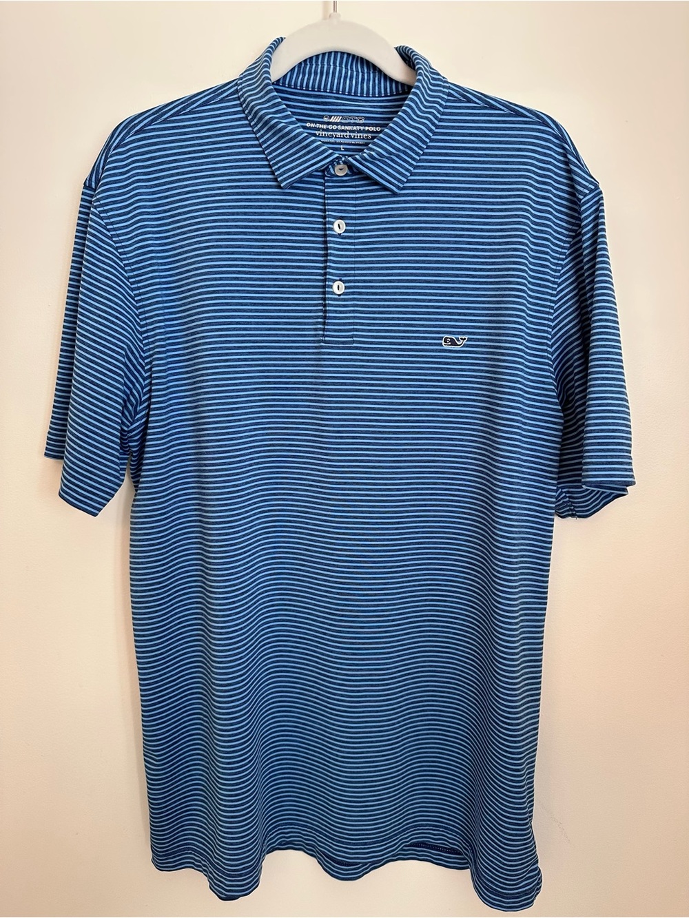 Vineyard Vines Men’s Bradley Stripe Sankaty Performance Polo Blue Large